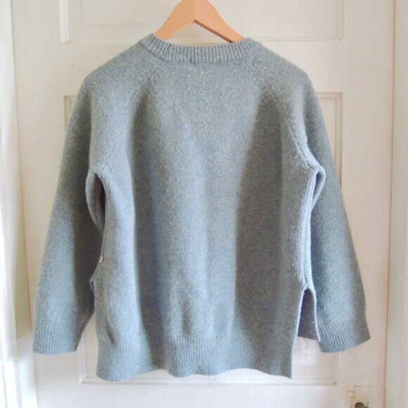 Olive Blue Unbalanced Crew Neck Wool Blend Sweater M/L - Picture 8 of 10